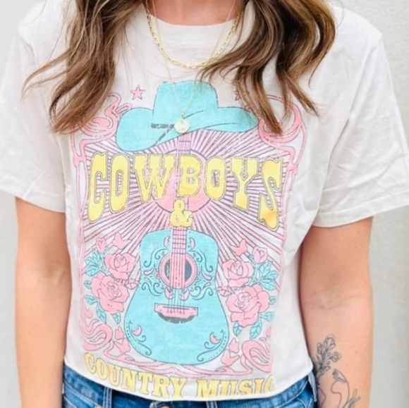 Zutter Cowboy's & Country Music Graphic 100% Cotton Short Sleeve Tee in Bone S - Picture 2 of 9